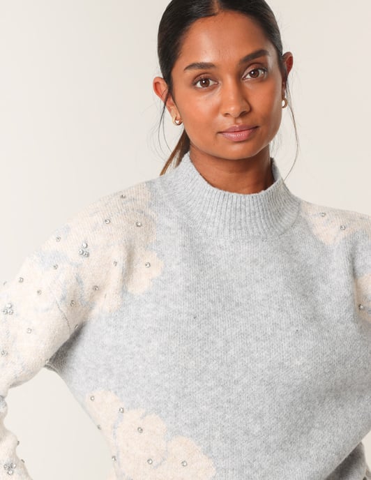Flower Diamante Detailed Knitted Jumper - Image 2