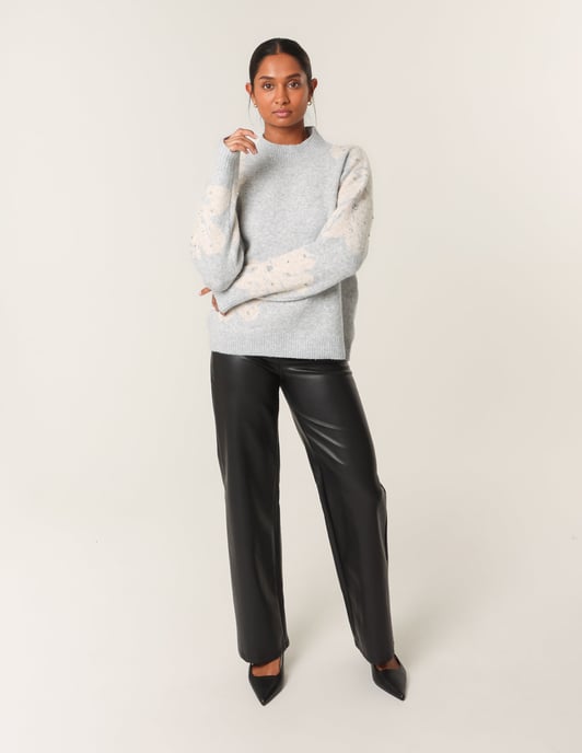Flower Diamante Detailed Knitted Jumper - Image 3