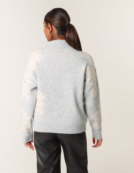 Flower Diamante Detailed Knitted Jumper - Image 4
