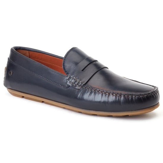 Base London Collins Lederen Heren Navy Standaard Instappers - Image 1