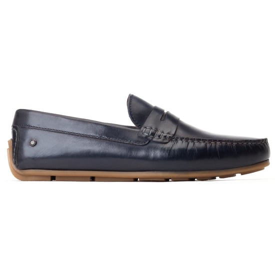 Base London Collins Lederen Heren Navy Standaard Instappers - Image 5