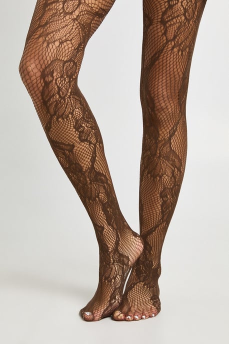 Large Scale Floral Lace Fishnet Tights - Image 1