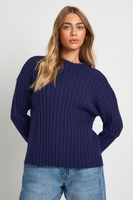 Rib Knit High Neck Longline Jumper - Image 3