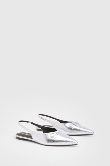Bow Detail Pointed Slingback Flats - Image 1