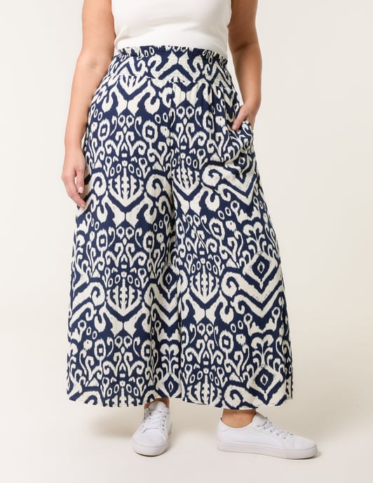 Curve Abstract Printed Shirred Waist Wide Leg Trousers - Image 2