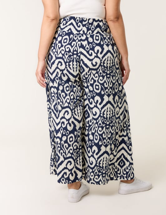 Curve Abstract Printed Shirred Waist Wide Leg Trousers - Image 4