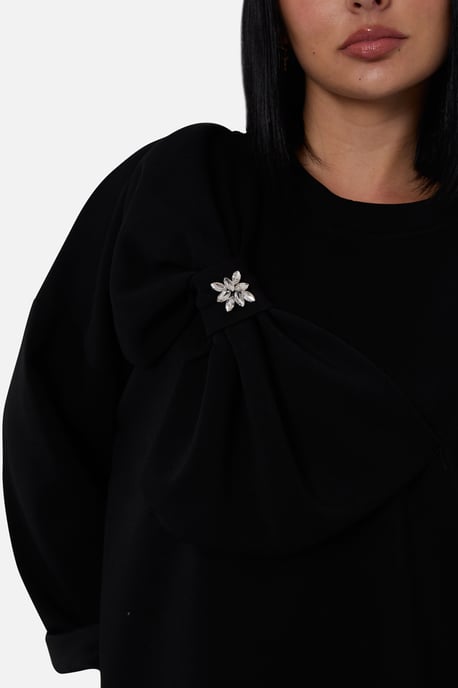 Black Side Contrast Bow Oversized Jumper Top - Image 2