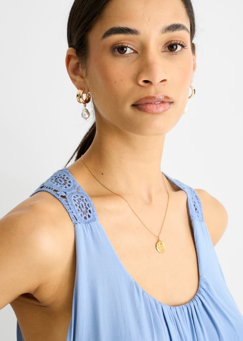Denim Crochet Panel Double Layer Cotton Mini Dress - Image 2