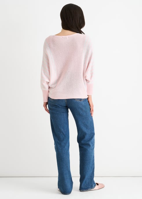 Rosa bomullströja med randigt mönster och batwingärmar - Image 4