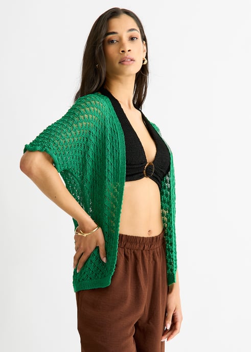 Grön kant-till-kant virkad kofta - Image 3
