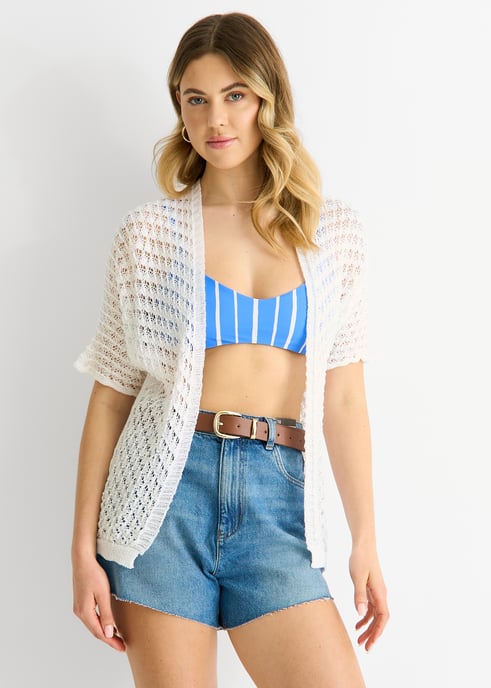 White Edge to Edge Crochet Cardigan - Image 2