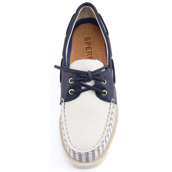Sperry Authentiek Origineel Textiel Dames Witte/Navy Standaard Bootschoenen - Image 5