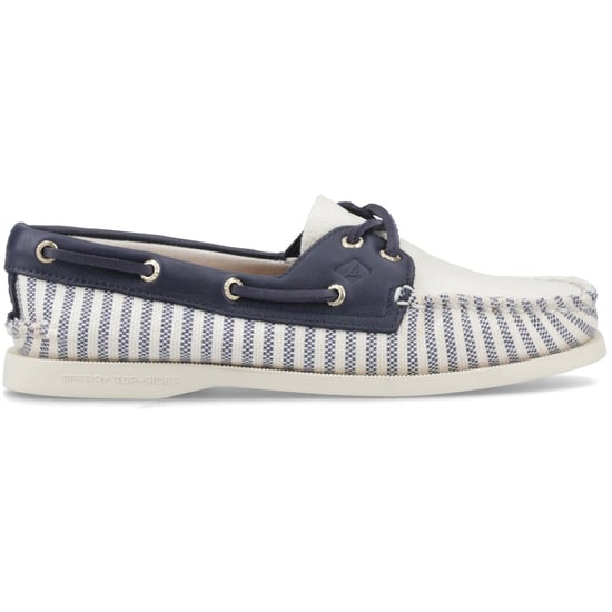 Sperry Authentiek Origineel Textiel Dames Witte/Navy Standaard Bootschoenen - Image 6
