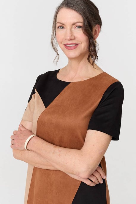 Brown Colour Block Short Sleeve Midi Dress - Image 2