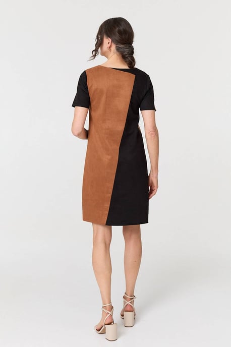 Brown Colour Block Short Sleeve Midi Dress - Image 3