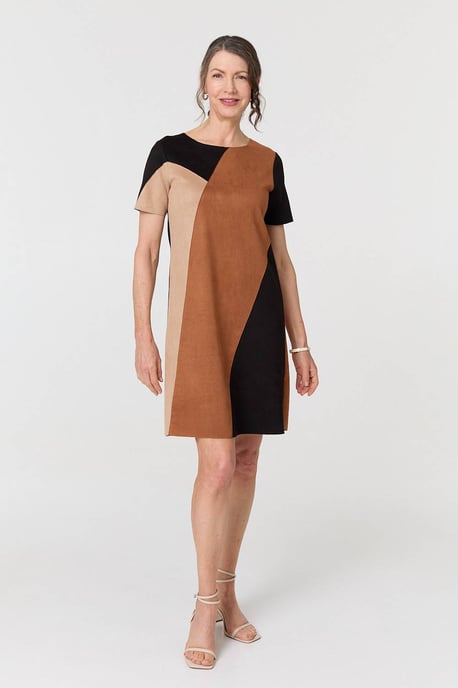 Brown Colour Block Short Sleeve Midi Dress - Image 4