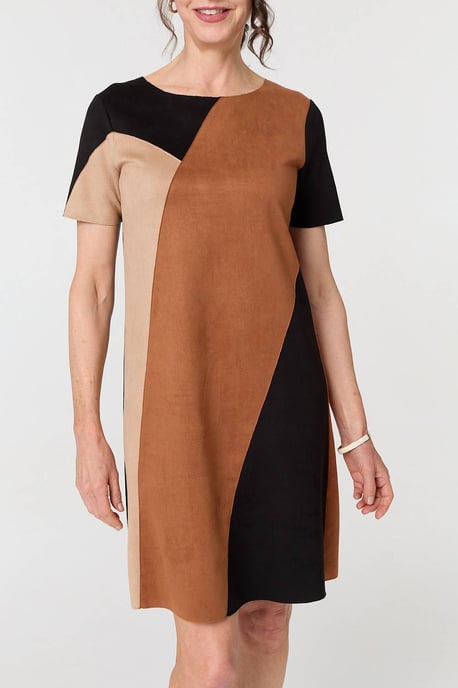 Brown Colour Block Short Sleeve Midi Dress - Image 5