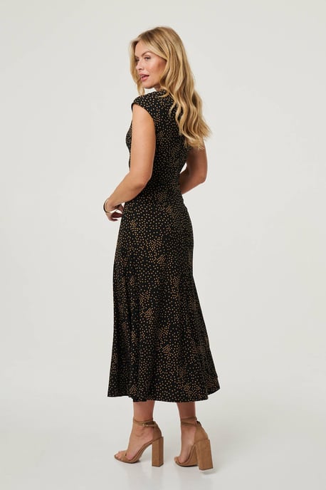 Black Polka Dot Cap Sleeve A-Line Maxi Dress - Image 3