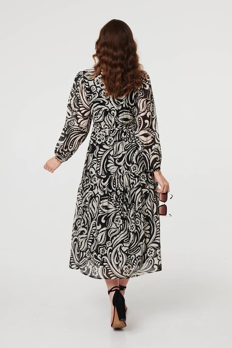 Black Printed Layered Long Sleeve Maxi Dress - Image 3