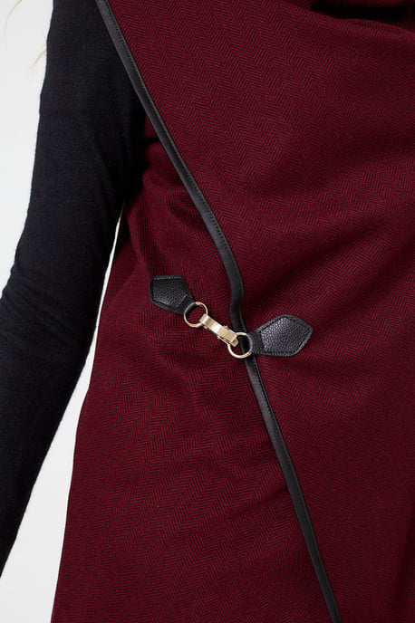 Red Asymmetric Buckle Detail Wrap Jacket - Image 2