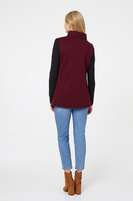 Red Asymmetric Buckle Detail Wrap Jacket - Image 3