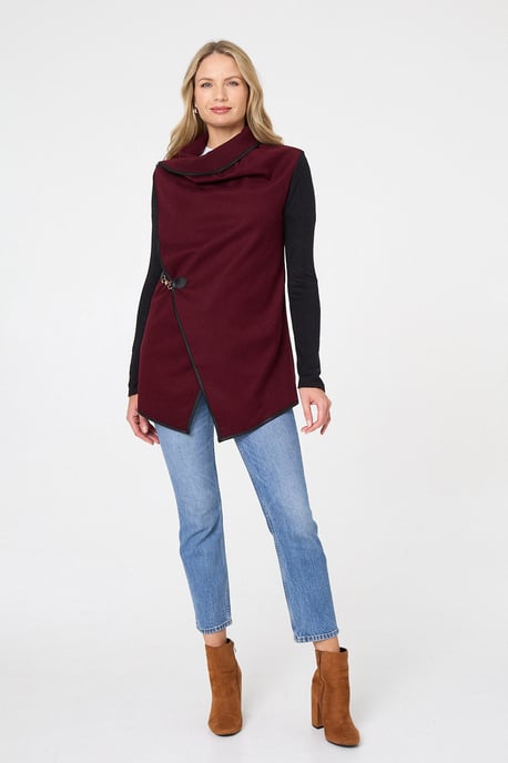Red Asymmetric Buckle Detail Wrap Jacket - Image 4