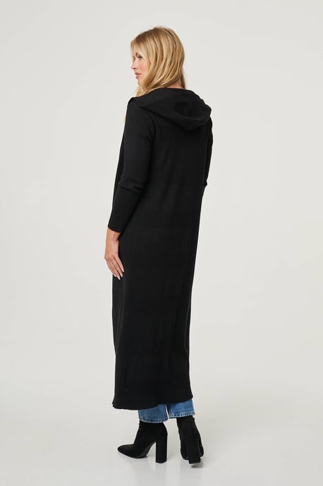 Black Hooded Open Front Longline Coat - Image 3