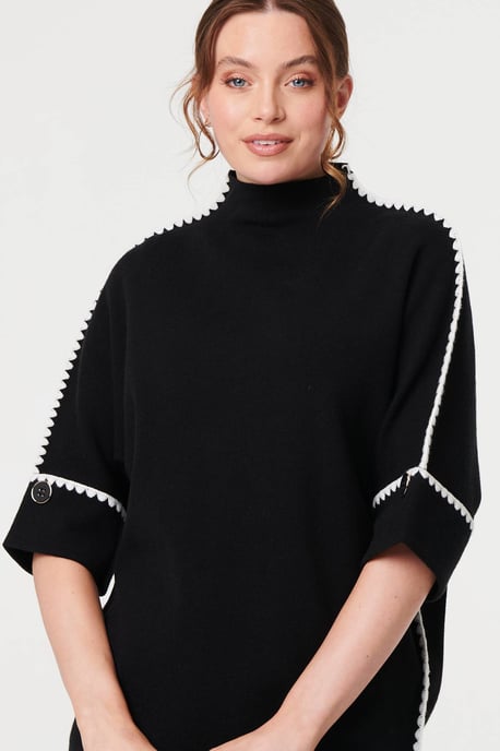 Black Contrast Trim 3/4 Sleeve Jumper - Image 2