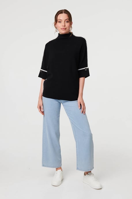 Black Contrast Trim 3/4 Sleeve Jumper - Image 4