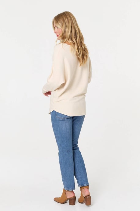 Beige Floral Long Batwing Sleeve Relaxed Top - Image 3