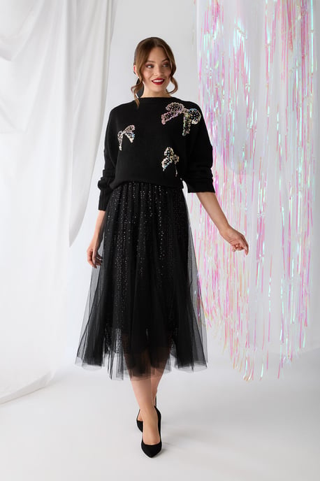 Black Sequin Bow Detail Drop Shoulder Jumper - Image 4