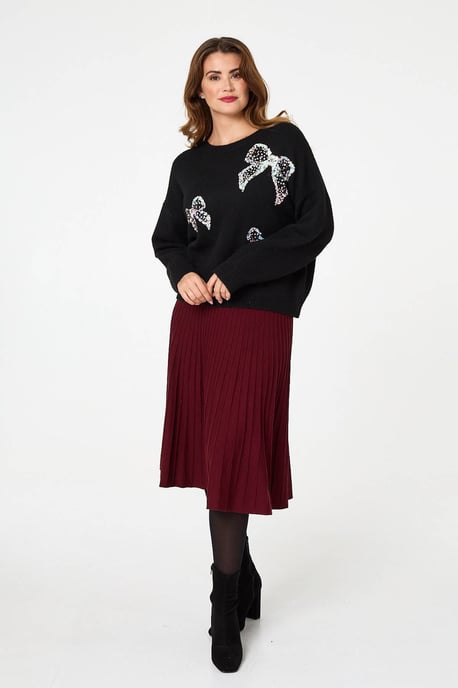 Black Sequin Bow Detail Drop Shoulder Jumper - Image 5
