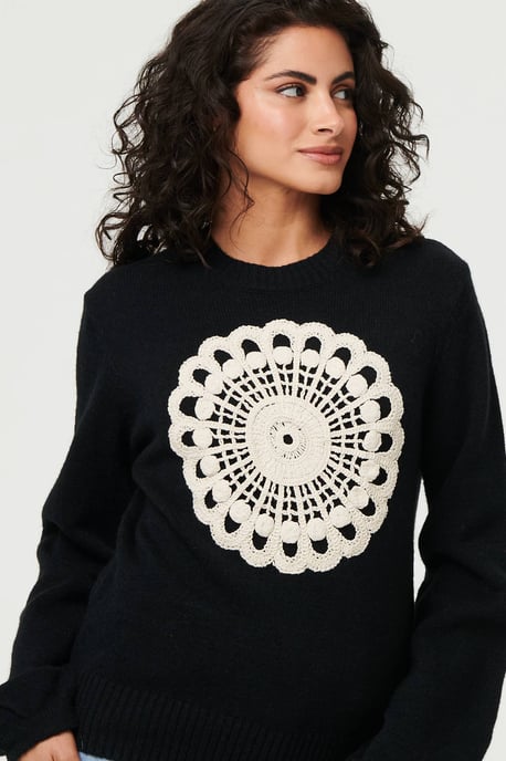 Black Embroidered Detail Long Sleeve Jumper - Image 2