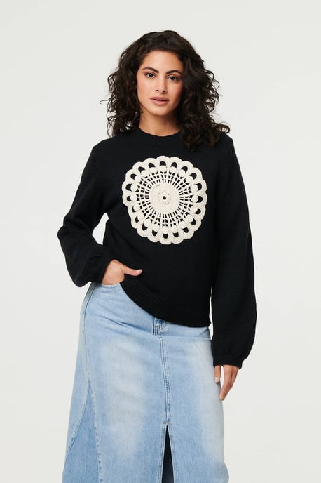 Black Embroidered Detail Long Sleeve Jumper - Image 4