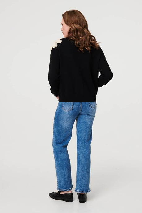 Black Floral Embroidered Relaxed Knit Jumper - Image 3