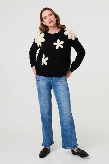 Black Floral Embroidered Relaxed Knit Jumper - Image 4