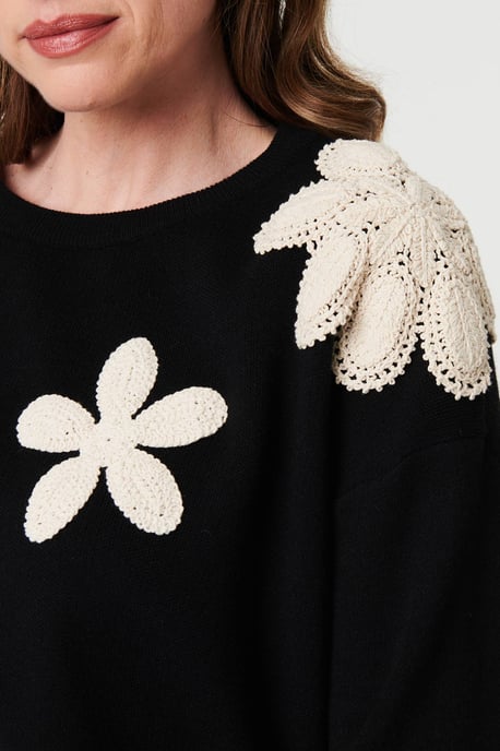 Black Floral Embroidered Relaxed Knit Jumper - Image 6