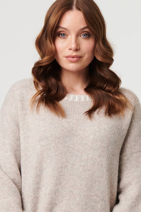 Grey Contrast Trim Balloon Sleeve Jumper - Image 2