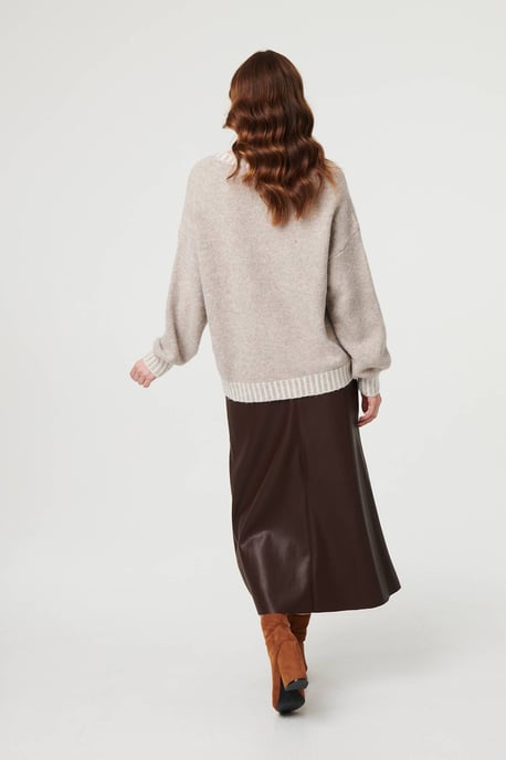 Grey Contrast Trim Balloon Sleeve Jumper - Image 3
