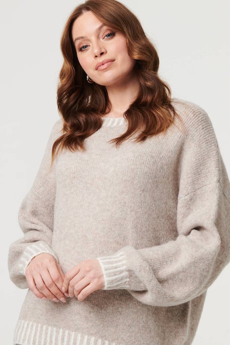Grey Contrast Trim Balloon Sleeve Jumper - Image 6