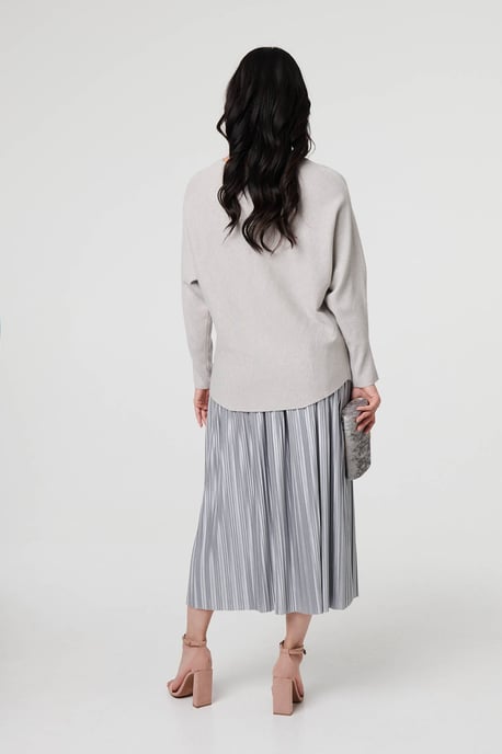 Grey Floral Long Batwing Sleeve Relaxed Top - Image 3