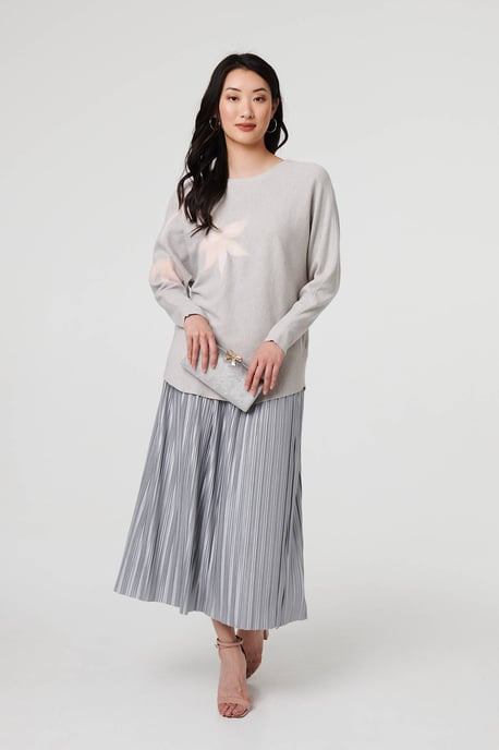 Grey Floral Long Batwing Sleeve Relaxed Top - Image 4