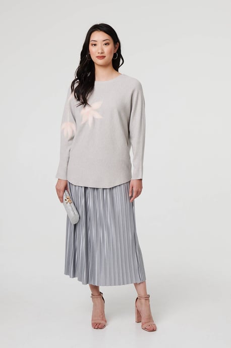 Grey Floral Long Batwing Sleeve Relaxed Top - Image 6