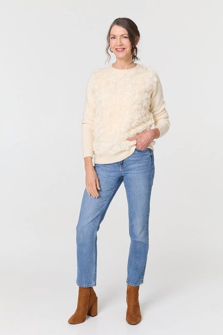 Cream Rose Texture Embellished Jumper - Image 2