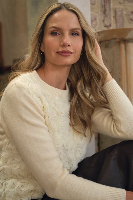 Cream Rose Texture Embellished Jumper - Image 4