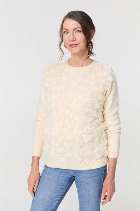 Cream Rose Texture Embellished Jumper - Image 6