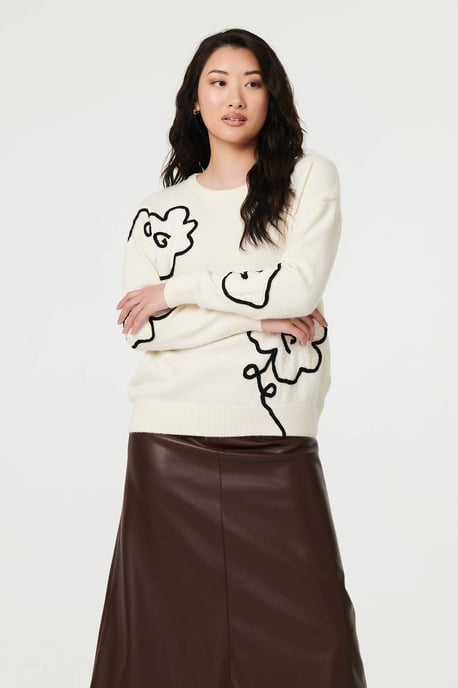 Ivory Floral Embroidered Long Sleeve Jumper - Image 1