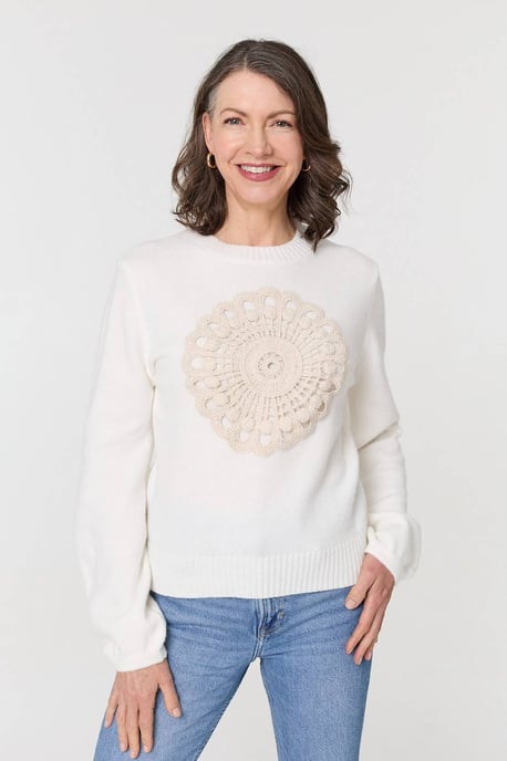 White Embroidered Detail Long Sleeve Jumper - Image 1