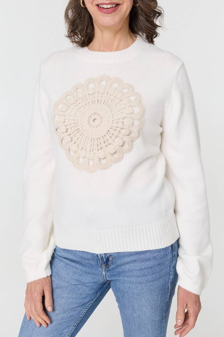 White Embroidered Detail Long Sleeve Jumper - Image 2