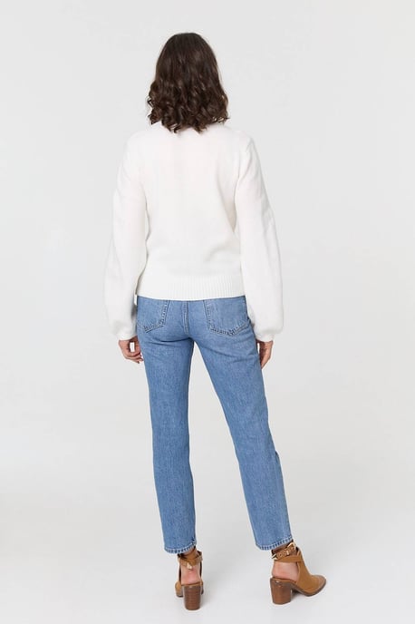 White Embroidered Detail Long Sleeve Jumper - Image 3